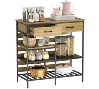 HOMCOM Mueble buffet de cocina, mueble de almacenaje con 2 cajones y 3 estantes abiertos, estilo industrial, estructura de acero, para comedor