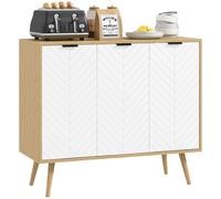 HOMCOM Mueble buffet para salón, mueble de almacenaje con 3 puertas y estante ajustable, patas para bebidas, mueble buffet para cocina y comedor