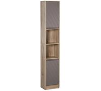 HOMCOM Mueble columna de almacenaje estilo baño 30x24x170 cm 2 puertas estante 2 nichos roble claro Gris