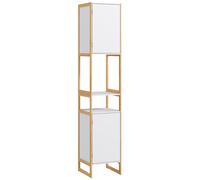 HOMCOM Mueble columna de baño con 2 estantes y 2 armarios estante ajustable bambú y MDF 33x33x170 cm Blanco Aosom España