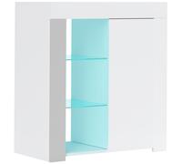 HOMCOM Mueble Contenedor LED con 3 Estantes Abiertos y Armario de 2 Niveles, en Madera y Vidrio, 75x40.1x83 cm, Blanco Aosom España