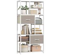 HOMCOM Mueble de almacenaje de 6 Niveles, librería con 2 cajones de Tela, 9 estantes Abiertos, Mueble de almacenaje con Estructura de Acero para salón, Estudio, Dormitorio, 72,5 x 30 x 150 cm,