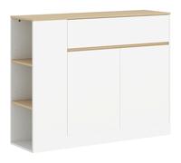HOMCOM Mueble de Almacenamiento Aparador amplio compartimento de armario 3 estantes cajón 105x30x81,5 cm Blanco/Madera Aosom España