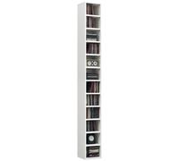 Mueble para CD y DVD HOMCOM, Estante de Columna, Mueble con 12 Compartimentos, Capacidad máx. 204 CD, 21 x 20 x 175 cm, Blanco
