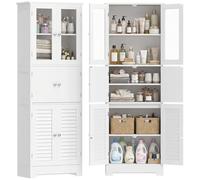 HOMCOM Mueble de baño alto, mueble de almacenamiento, columna de baño con 6 puertas, 2 ventanas y 2 persianas, estante ajustable, estilo moderno, para salón, dormitorio, 60 x 30 x 170,5 cm, blanco
