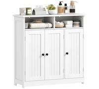 HOMCOM Mueble de Baño, Armario de Baño Estrecho con 3 Puertas, 2 Compartimentos Abiertos, Estante Ajustable, para Sala de Estar, Cocina, 85x30x85 cm, Blanco