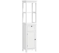 HOMCOM Mueble de Baño con Cajón Puerta Estante Ajustable y 2 Compartimientos Armario de Baño Moderno 40x30x165 cm Blanco BLANCO