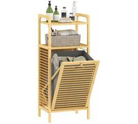 Mueble Ropa Sucia de Bambú 2 Bolsas de Ropa Extraíbles y Lavables con Asa 2 Estantes Abiertos 82x33x88 cm Natural 1 puerta