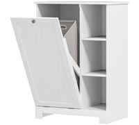 HOMCOM Mueble de Baño con Cesto Ropa Sucia Cesta Extraíble Estante Ajustable y Compartimentos para Baño 60x38x86 cm Blanco