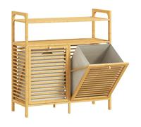 HOMCOM Mueble Ropa Sucia de Bambú Bolsas de Ropa Extraíbles y Lavables con Asa Estantes Abiertos Natural Caqui