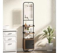 HOMCOM Mueble de baño con columna de almacenamiento, espejo, bandejas ajustables y armario, madera y metal, 40x30x179, Negro