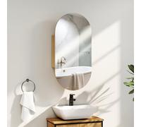 HOMCOM Mueble de baño con Espejo Ovalado, 45 x 90 cm, Muebles de baño Modernos, diseño sin Marco, Espejo con almacenaje, Madera Natural