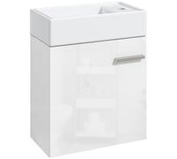 HOMCOM Mueble de Baño con Lavabo de Pared con Puerta con Cierre Suave y Armario 40x23x50 cm Blanco Brillante
