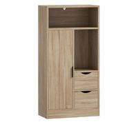 Homcom mueble de baño estrecho armario de baño con 2 cajones compartimento abierto y estantes ajustables para espacio pequeño cocina salón 50x25x100 cm natural