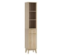 Homcom mueble de baño estrecho columna de baño con puerta de acanalado cajón 3 compartimentos abiertos y estantes ajustables 33x30x170 cm natural 30 cm