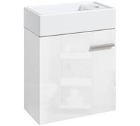 HOMCOM Mueble de Baño Estrecho con Lavabo de Pared 40x23x50cm Blanco Brillo | Mueble para Lavabo, con Puerta, Cierre Suave, Estilo Moderno
