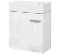 HOMCOM Mueble de Baño Estrecho con Lavabo de Pared 40x23x50cm Blanco Brillo | Mueble para Lavabo, con Puerta, Cierre Suave, Estilo Moderno
