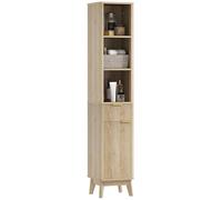 Homcom mueble de baño estrecho columna de baño con puerta de acanalado cajón 3 compartimentos abiertos y estantes ajustables 33x30x170 cm natural 30 cm