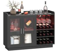 HOMCOM Mueble de Bar con Luces LED RGB y Botellero 12 Botellas Negro