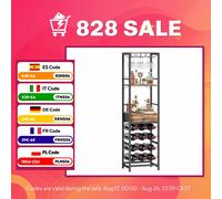 HOMCOM Mueble de Bar para Vinos con Soporte de Copas y Cajón, Botellero para 12 Botellas, con Estante Abierto, Estilo Industrial, para Cocina, Comedor, Bar, 40x30x148 cm, Marrón Rústico