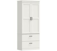 HOMCOM Mueble de cocina estilo campestre, armario alto de almacenamiento con estantes ajustables y 2 cajones, blanco crema