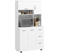 HOMCOM Mueble de Cocina, Mueble Alto con 3 Cajones, Estantes Regulables, Buffet de Cocina con Estante para Microondas, Protección Antivuelco para Salón, Comedor, 89 x 39,5 x 168 cm, Blanco White 89 l