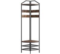 HOMCOM Mueble de entrada de esquina, mueble de 4 niveles, zapatero, 8 colgadores móviles, 2 estantes, marrón rústico
