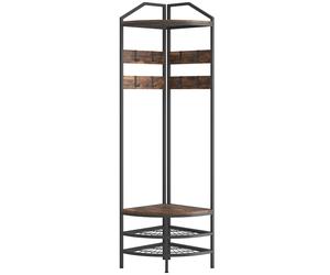 HOMCOM Mueble de entrada de esquina, mueble de 4 niveles, zapatero, 8 colgadores móviles, 2 estantes, marrón rústico