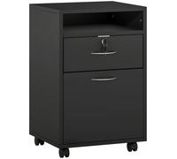 HOMCOM Mueble de Oficina de Madera con Estante Abierto, Cajón con Cerradura y Armario, 40x35x60 cm, Negro