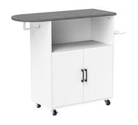Homcom mueble de plancha con ruedas mueble de planchado con barra para colgar ropa estante abierto y tabla de planchar 125x43,5x102,5 cm blanco