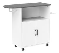 HOMCOM Mueble de Planchar con Ruedas Barra para Colgar Ropa Estante Abierto y Tabla de Planchar 125x43,5x102,5 cm Blanco