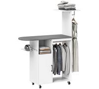 Homcom mueble de planchar con ruedas y soporte lateral mueble de planchado con tabla de planchar barra para ropa estante ajustable 127,5x43,5x153 cm blanco