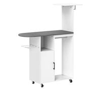 HOMCOM Mueble de Planchar Ruedas Soporte Lateral 127,5x43,5x153 cm Blanco | Mueble de Planchado, Tabla de Planchar, Barra para Ropa, Estante Ajustable