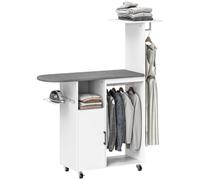 Homcom mueble de planchar con ruedas y soporte lateral mueble de planchado con tabla de planchar barra para ropa estante ajustable 127,5x43,5x153 cm blanco