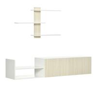 HomCom Conjunto mueble de TV 150x31,5x40 cm + estante pared 95,5x16x60 cm Estilo moderno Natural