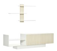 HomCom Conjunto mueble de TV 150x31,5x40 cm + estante pared 95,5x16x60 cm Estilo moderno Natural
