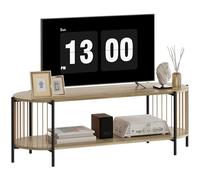 Homcom mueble de tv bohemio mesa de tv hasta 55 pulgadas con diseño en cuerda de papel y 2 estantes abiertos para salón dormitorio 124x43,5x41 cm natural