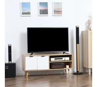 HOMCOM Mueble para TV Moderno Mesa para TV de Salón con 2 Puertas y 2 Estantes de Almacenaje para Televisores de hasta 46" para Dormitorio 110x39x48,8 cm Natural y Blanco