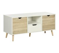 HOMCOM Mueble de TV con Cajón 2 Puertas y Estante para Televisores de hasta 50'' 110x40x50 cm Blanco y Madera Natural Aosom España