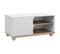 Homcom mueble de tv con ruedas, mesa de tv móvil, mueble para televisión hasta 42 pulgadas, con 1 puerta, 2 compartimentos abiertos, estante ajustable, para salón, comedor, dormitorio, blanco