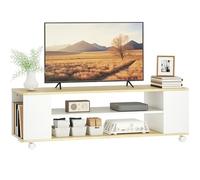HOMCOM Mueble de TV con Ruedas, Mesa de TV Suspendido o de Pie, para Salón, con 4 Estantes Abiertos, para Televisión de 55 Pulgadas, Estilo Moderno, 120x40x38,5 cm, Natural y Blanco
