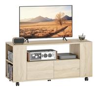 Homcom mueble de tv con ruedas, mesa de tv móvil, mueble para televisión hasta 42 pulgadas, con 2 cajones, estantes ajustables, para salón, comedor, dormitorio, madera natural 102 cm