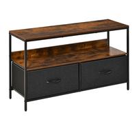 HomCom Mueble de TV 98 cm con estante y 2 cajones de tela para TV hasta 47'' Marrón rústico/Negro