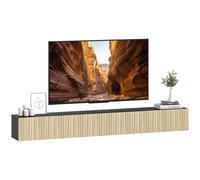 HOMCOM Mueble de TV flotante para pared de 140 cm, soporte para televisores de hasta 72 pulgadas con 2 puertas acanaladas con bisagras, mueble de TV para pared para salón, dormitorio, madera natural y