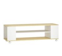 HOMCOM Mueble de TV con Ruedas, Mesa de TV Suspendido o de Pie, para Salón, con 4 Estantes Abiertos, para Televisión de 55 Pulgadas, Estilo Moderno, 120x40x38,5 cm, Natural y Blanco
