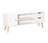 HomCom Mueble de TV 120x28x44 cm con armario, estantes abiertos y cajones, carga 30 kg Blanco