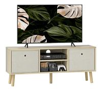 HOMCOM Mueble de TV, Mesa de TV con 2 Cajones de Tela, 2 Estantes Abiertos, Orificios para Cables, para Televisores hasta 50 Pulgadas, Largo de 110 cm, para Salón, Dormitorio, Madera y Beige