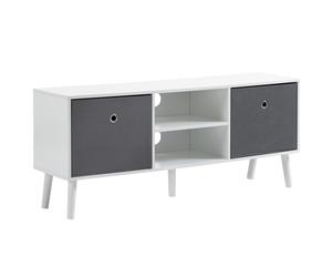 HOMCOM Mueble de TV Moderno para Televisores hasta 50" con 2 Cajones de Tela y Estantes Abiertos 110x29x46,5cm Blanco y Gris Aosom España
