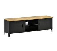 HOMCOM Mueble de TV Mueble de TV para TV de 55'' con 2 Armarios Patas Regulables Estructura de Metal Negro Tablero de Madera Natural 150 x 40 x 50 cm Black