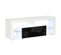 HOMCOM Mueble de TV para Televisiones de 55”Pulgadas Mesa para TV de Salón con Luz LED 6 Modos de Colores Mando a Distancia Cajón Estantes de Cristal Ajustables y Alto Brillo 140x35x52 cm Blanco Black